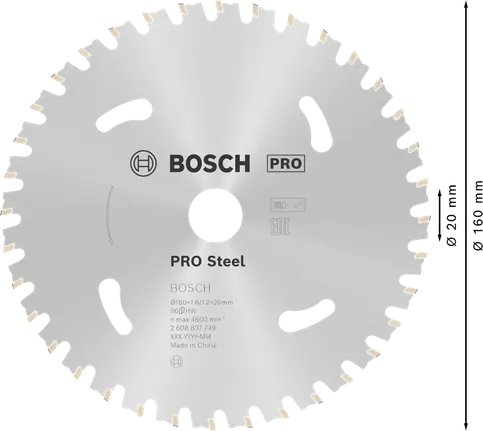 Hoja de sierra circular Bosch PRO Steel de 160 mm para metal.